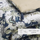 Jardin Orné - Édredon Avec Glands - Satin De Coton - Bleu Foncé / Vert