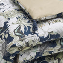 Jardin Orné - Édredon Avec Glands - Satin De Coton - Bleu Foncé / Vert