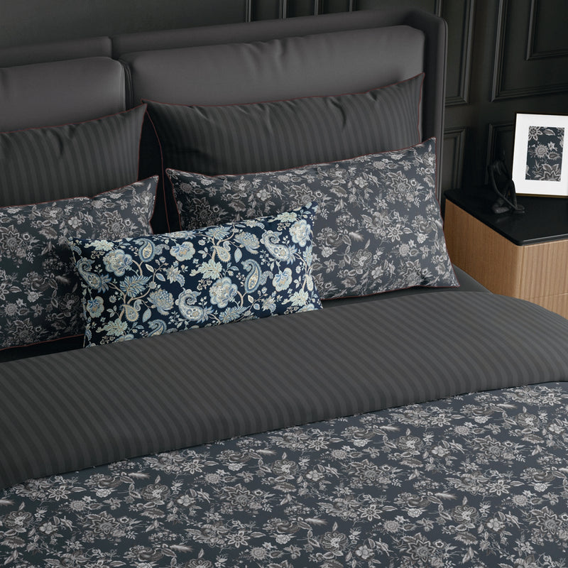 Toile Damassée - Housse De Couette + Taie D'Oreiller - Satin De Coton - Noir