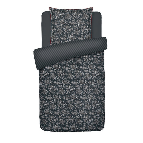 Toile Damassée - Housse De Couette + Taie D'Oreiller - Satin De Coton - Noir