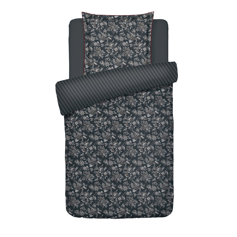 Toile Damassée - Housse De Couette + Taie D'Oreiller - Satin De Coton - Noir