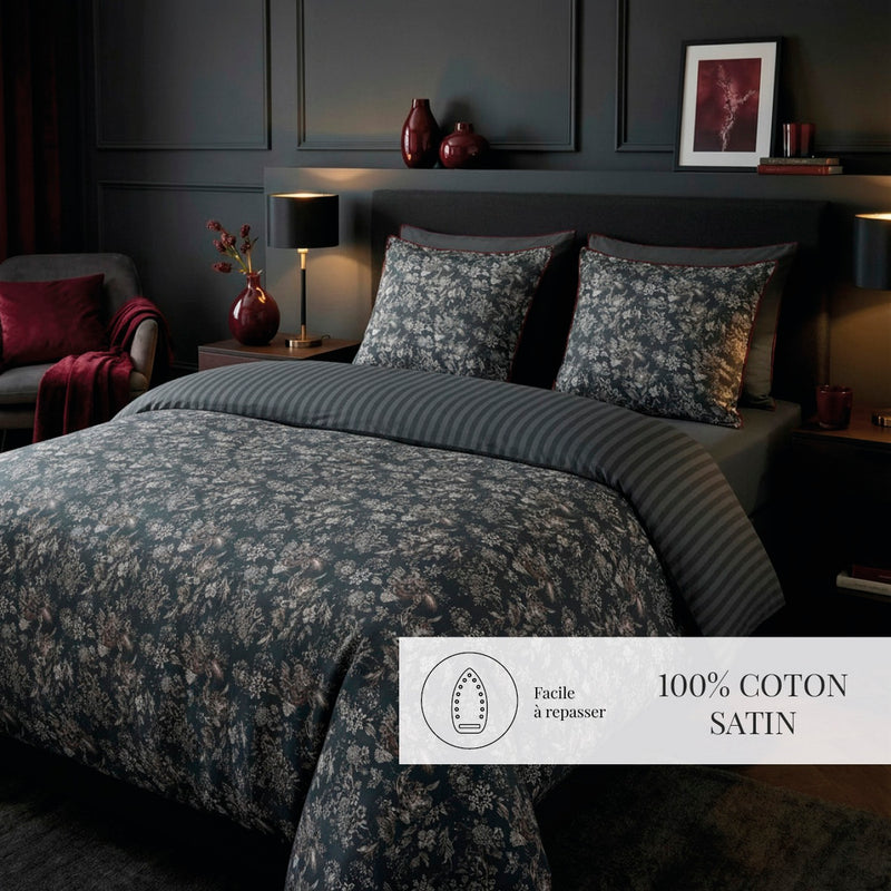 Toile Damassée - Taie D'Oreiller - Satin De Coton - Noir