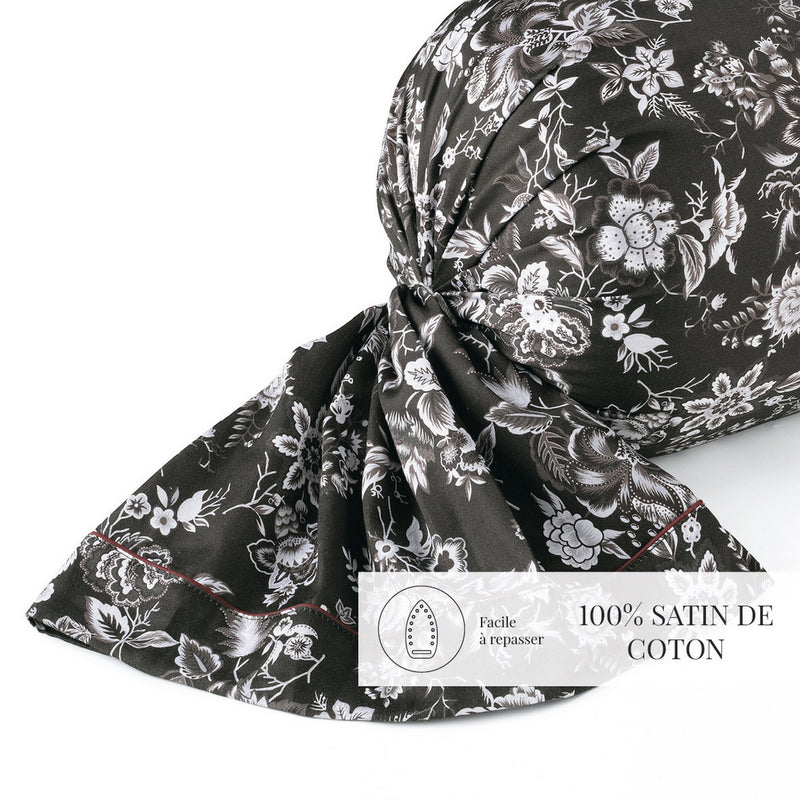 Toile Damassée - Taie De Traversin - Satin De Coton - Noir