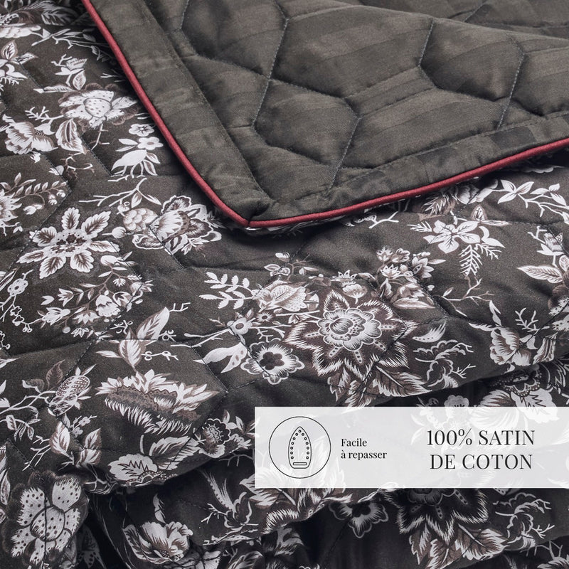 Toile Damassée - Couvre-Lit - Satin De Coton - Noir