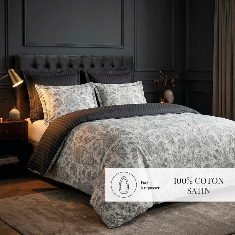 Fleur De Prestige - Taie D'Oreiller - Satin De Coton - Noir