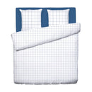 Carreaux - Housse De Couette + Taie D'Oreiller - Satin De Coton - Blanc / Bleu
