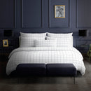 Carreaux - Housse De Couette + Taie D'Oreiller - Satin De Coton - Blanc / Bleu