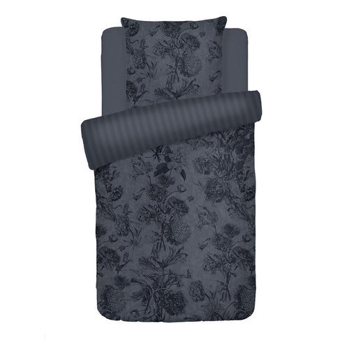 Jardin Botanique - Housse De Couette + Taie D'Oreiller - Satin De Coton - Noir / Gris