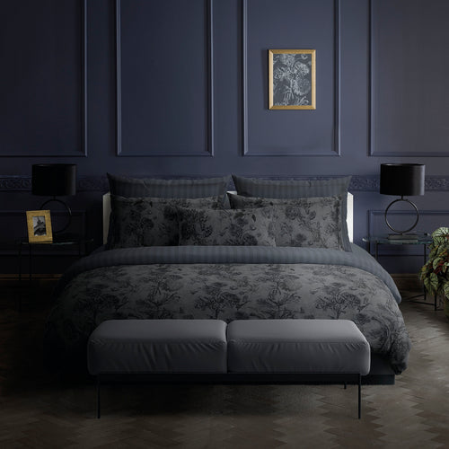 Botanical Garden - Duvet Cover + 1 or 2 Pillowcase(s) - Cotton Satin - Black / Gray