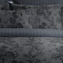 Jardin Botanique - Housse De Couette + Taie D'Oreiller - Satin De Coton - Noir / Gris