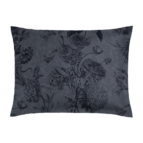 Jardin Botanique - Taie D'Oreiller - Satin De Coton - Noir / Gris