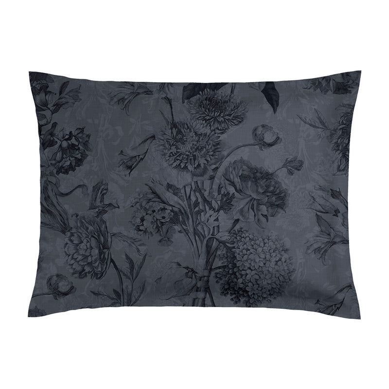 Jardin Botanique - Taie D'Oreiller - Satin De Coton - Noir / Gris