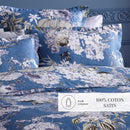 Hortensia - Housse De Couette + Taie D'Oreiller - Satin De Coton - Bleu