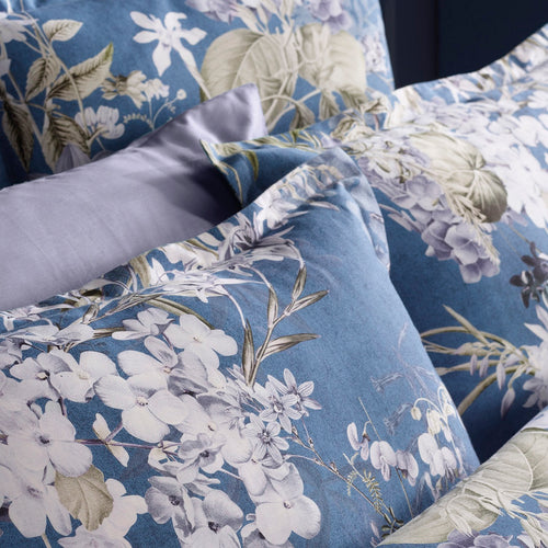 Hortensia - Taie D'Oreiller - Satin De Coton - Bleu