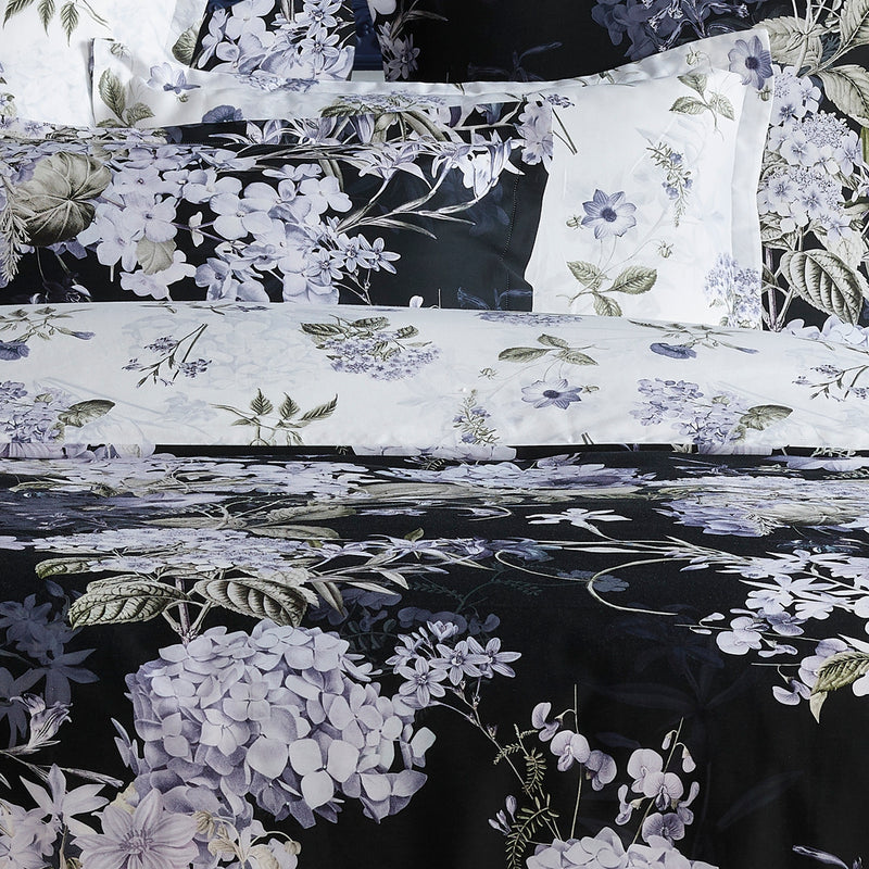 Hortensia - Housse De Couette + Taie D'Oreiller - Satin De Coton - Bleu Foncé