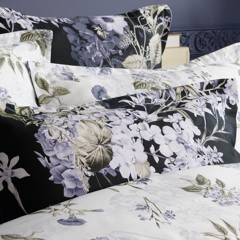 Hortensia - Taie D'Oreiller - Satin De Coton - Bleu Foncé