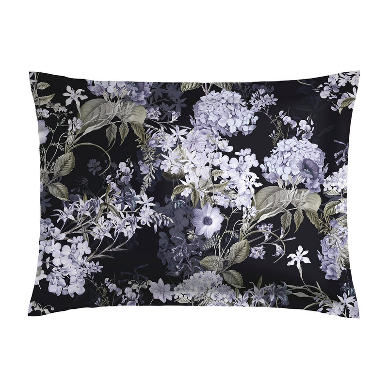 Hortensia - Taie D'Oreiller - Satin De Coton - Bleu Foncé