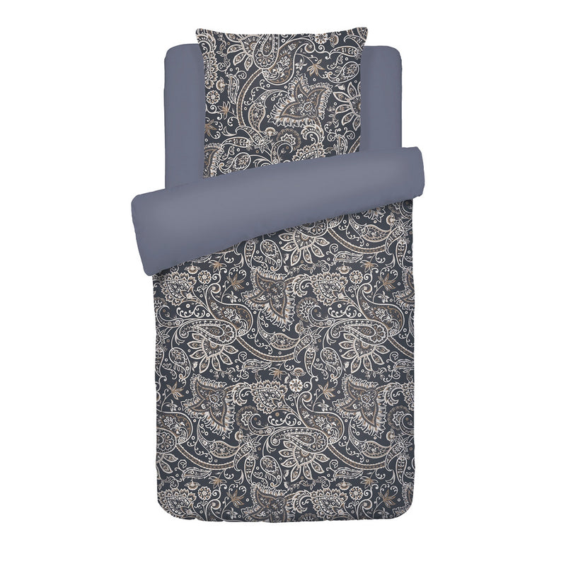 Indienne - Housse De Couette + Taie D'Oreiller - Satin De Coton - Gris / Taupe