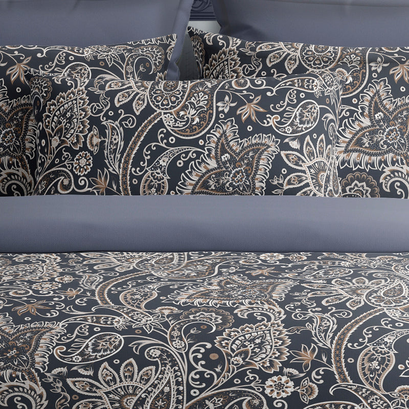 Indienne - Housse De Couette + Taie D'Oreiller - Satin De Coton - Gris / Taupe