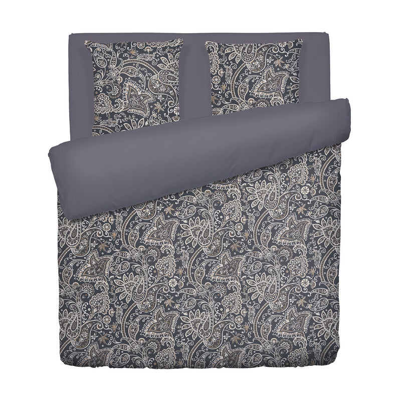 Indienne - Housse De Couette + Taie D'Oreiller - Satin De Coton - Gris / Taupe