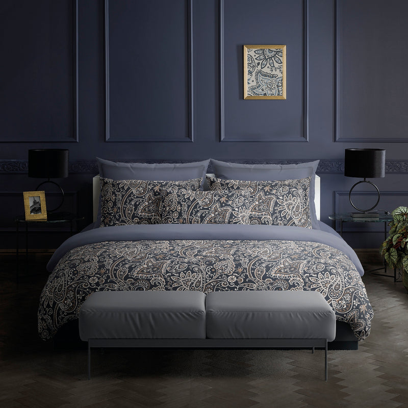 Indienne - Housse De Couette + Taie D'Oreiller - Satin De Coton - Gris / Taupe