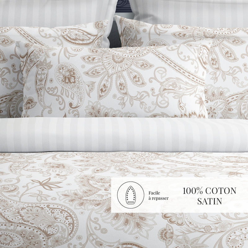 Indienne - Housse De Couette + Taie D'Oreiller - Satin De Coton - Taupe