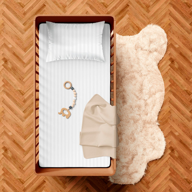 Baby - Parure Housse De Couette + Taie D'Oreiller Bébé - Satin De Coton - Rayure Tissé Dobby - Blanc