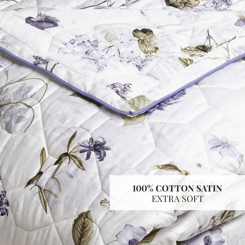 Hortensia - Couvre-Lit - Satin De Coton - Blanc