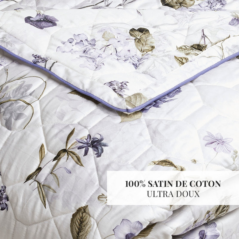 Hortensia - Couvre-Lit - Satin De Coton - Blanc