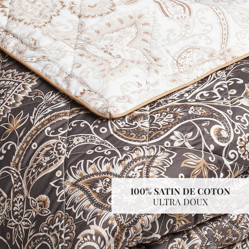 Indienne - Couvre-Lit - Satin De Coton - Taupe