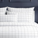 Carreaux - Taie D'Oreiller - Satin De Coton - Blanc / Bleu