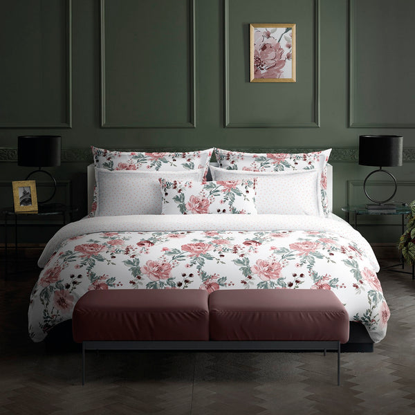 Peony - Funda nórdica + 1 o 2 fundas de almohada - Satén de algodón - Blanco