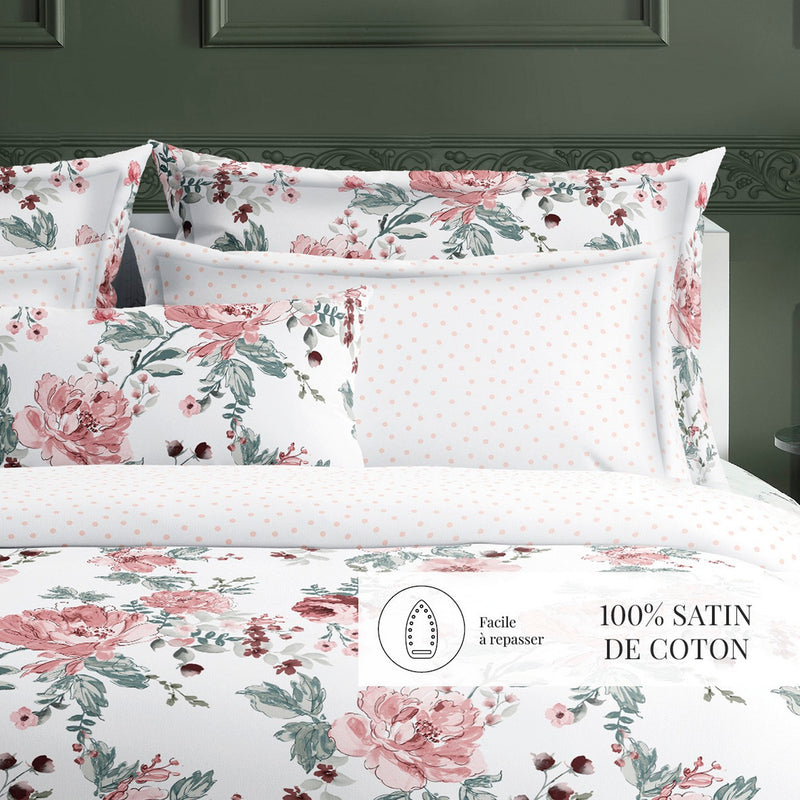 Peony - Housse De Couette + Taie D'Oreiller - Satin De Coton - Blanc