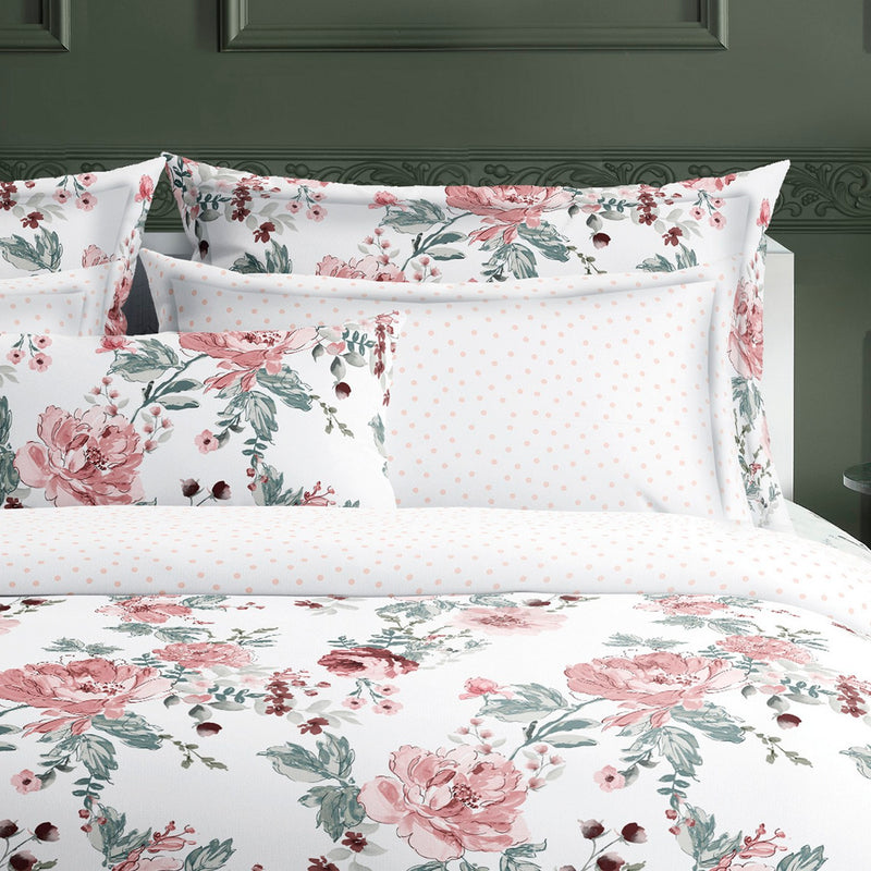 Peony - Housse De Couette + Taie D'Oreiller - Satin De Coton - Blanc