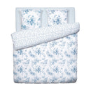 Bleu Floral - Housse De Couette + Taie D'Oreiller - Satin De Coton - Blanc