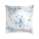 Bleu Floral - Taie D'Oreiller - Satin De Coton - Blanc