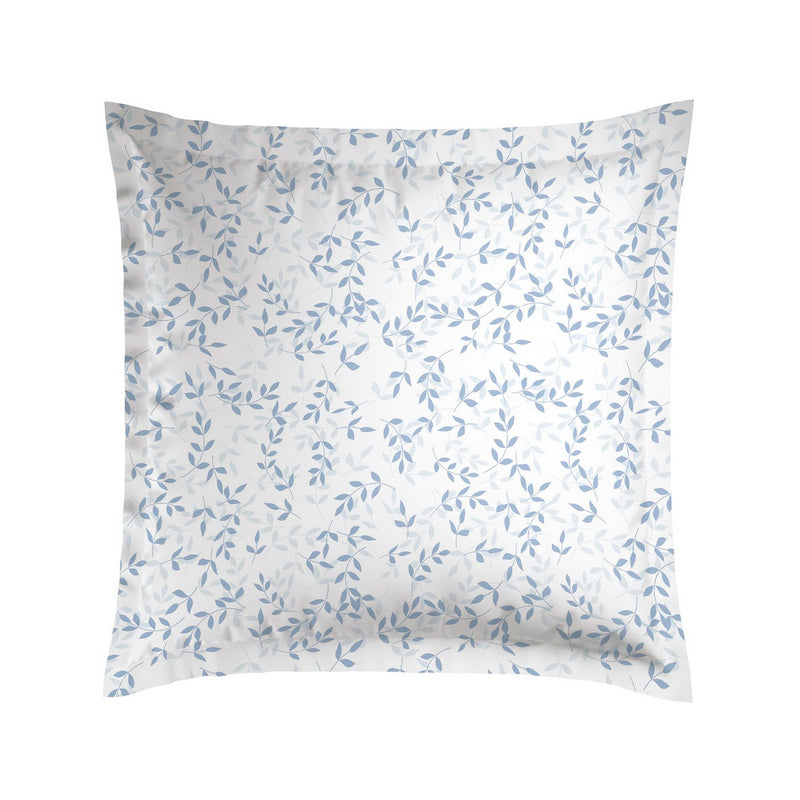 Bleu Floral - Taie D'Oreiller - Satin De Coton - Blanc