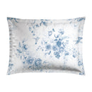 Bleu Floral - Taie D'Oreiller - Satin De Coton - Blanc