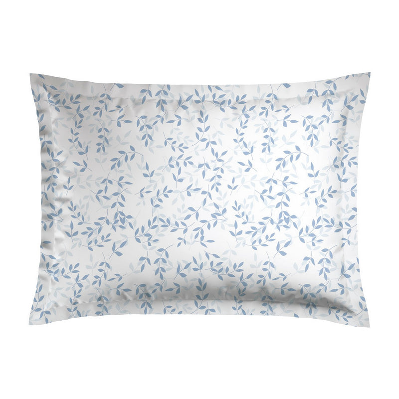 Bleu Floral - Taie D'Oreiller - Satin De Coton - Blanc