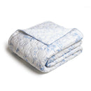Bleu Floral - Couvre-Lit - Satin De Coton - Blanc