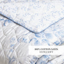 Bleu Floral - Couvre-Lit - Satin De Coton - Blanc