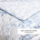 Bleu Floral - Couvre-Lit - Satin De Coton - Blanc