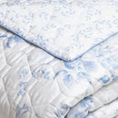 Bleu Floral - Couvre-Lit - Satin De Coton - Blanc