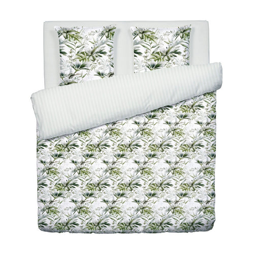 Jardin Exotique - Housse De Couette + Taie D'Oreiller - Satin De Coton - Blanc