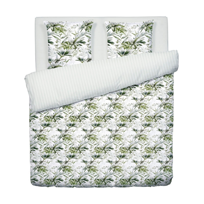 Jardin Exotique - Housse De Couette + Taie D'Oreiller - Satin De Coton - Blanc