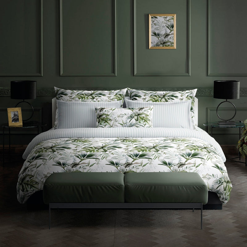 Jardin Exotique - Taie D'Oreiller - Satin De Coton - Blanc