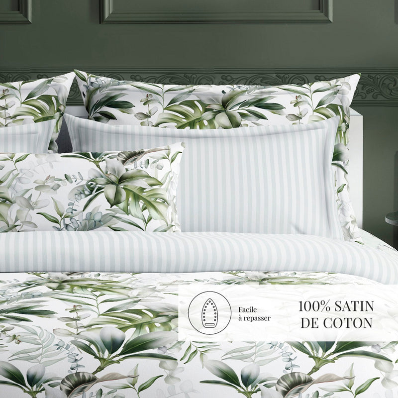 Jardin Exotique - Taie D'Oreiller - Satin De Coton - Blanc