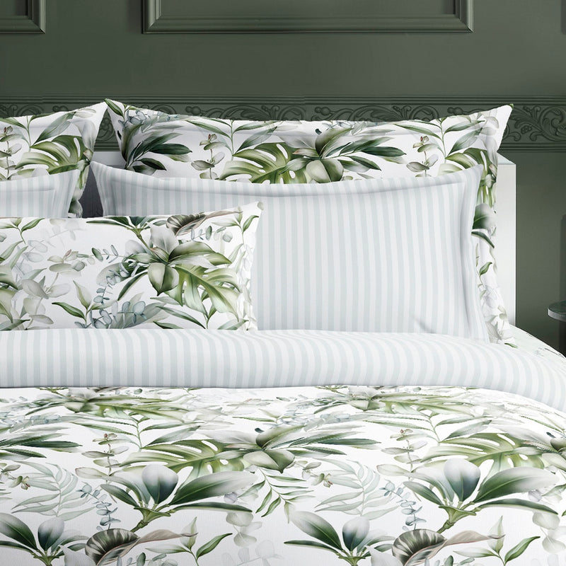 Jardin Exotique - Taie D'Oreiller - Satin De Coton - Blanc