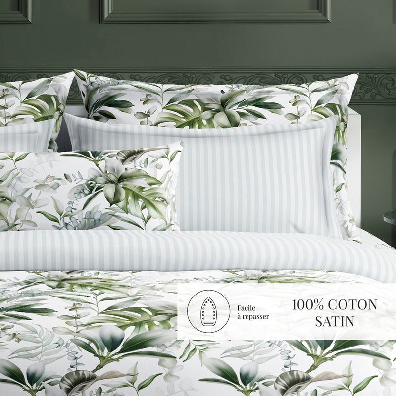 Jardin Exotique - Taie D'Oreiller - Satin De Coton - Blanc