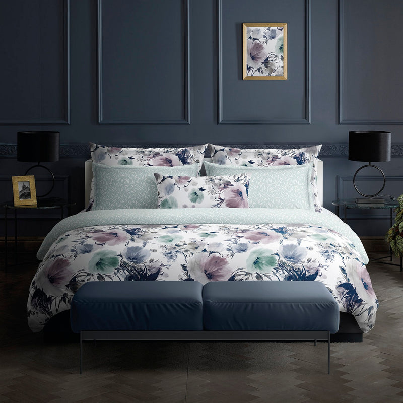 Erodium - Housse De Couette + Taie D'Oreiller - Satin De Coton - Blanc